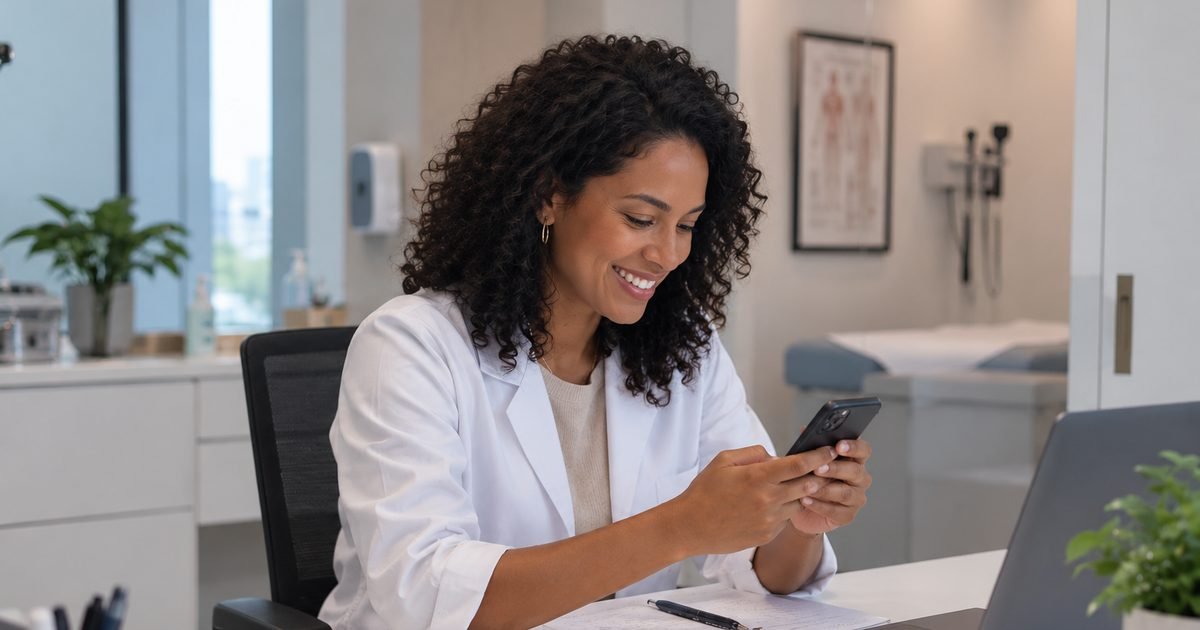 Médica respondendo paciente pelo WhatsApp no celular: nova cobrança do WhatsApp com 1.000 mensagens grátis por mês a partir de 1º de outubro